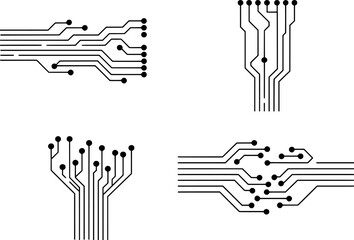Abstract circuit board patterns with black lines and dots technology