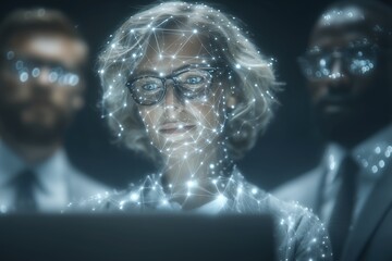 Technological advancement with a focus on a woman in a digital environment.