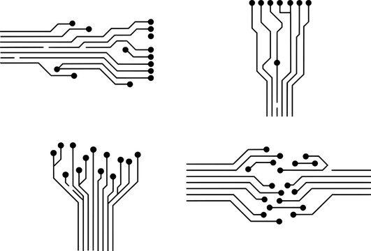 Abstract circuit board patterns with black lines and dots technology