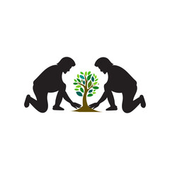 Teamwork Planting a Tree – Minimalist Logo for Branding