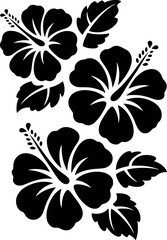Black hibiscus flowers and leaves decorative arrangement floral tropical © Sultana