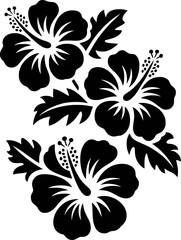 Black hibiscus flowers and leaves decorative arrangement tropical floral