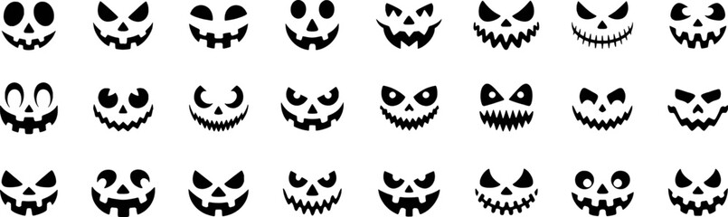 Black scary pumpkin faces carved with various expressions halloween