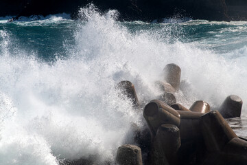 breading waves at the seaside of the island
