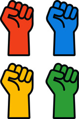 Minimalist clenched fists raised in solidarity