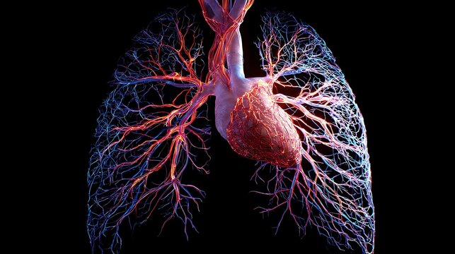 detailed veins and arteries glowing in human anatomy art