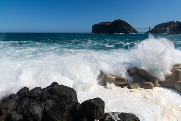 breading waves at the seaside of the island