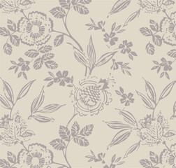 Purple and orange flowers on a white background, light colors, soft. watercolor flower seamless pattern. Watercolor print in rustic vintage style, textile or wallpaper.