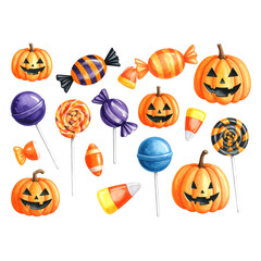 Halloween Candy illustration watercolor style.