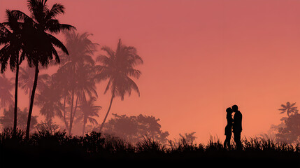Romantic Tropical Sunset Silhouette of a Couple