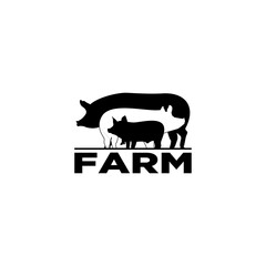 Black and white silhouette logo of pigs, representing a farm.