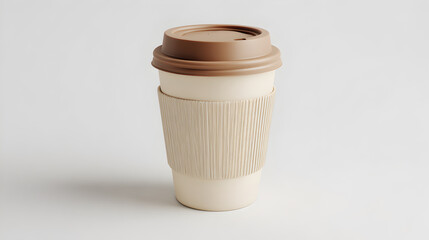 Reusable Coffee Cup with Sleeve on Neutral Background