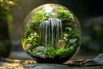 a glass ball with a waterfall inside of it