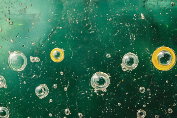 a bunch of bubbles are floating in the water
