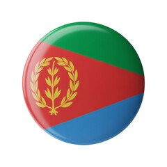 Fototapeta premium Eritrean flag button with vibrant green, red, and blue colors displayed on a round badge for patriotic and decorative purposes.