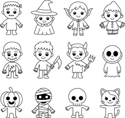 Cute Halloween characters collection with monsters witches devils and spooky creatures