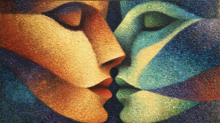 Pop Art Kiss: Young Couple in a Red Heart Silhouette