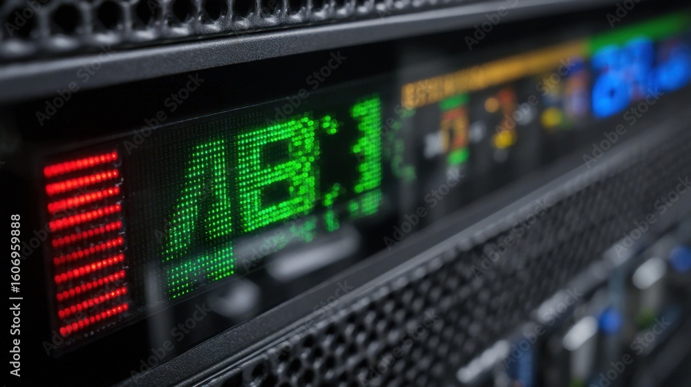 Poster closeup of a digital display embedded on network gear. showing realtime encryption status and perfor