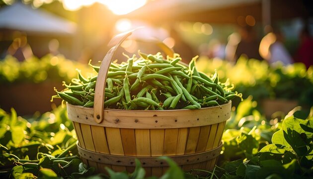 Fresh green beans in a basket