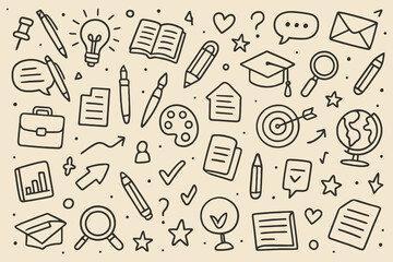 Doodle collection of school and business related icons