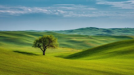 Obraz premium A solitary tree surrounded by a wide meadow