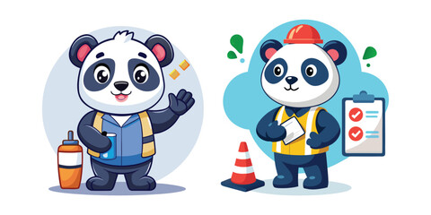Friendly Panda Giving Safety Instructions Vector Illustration for Workplace, School, and Public Safety Awareness Campaigns Design and Educational Materials