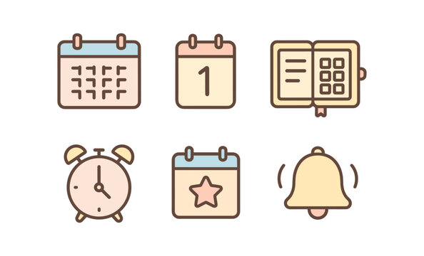 Minimalist calendar and reminder icons in soft pastel tones for apps and websites