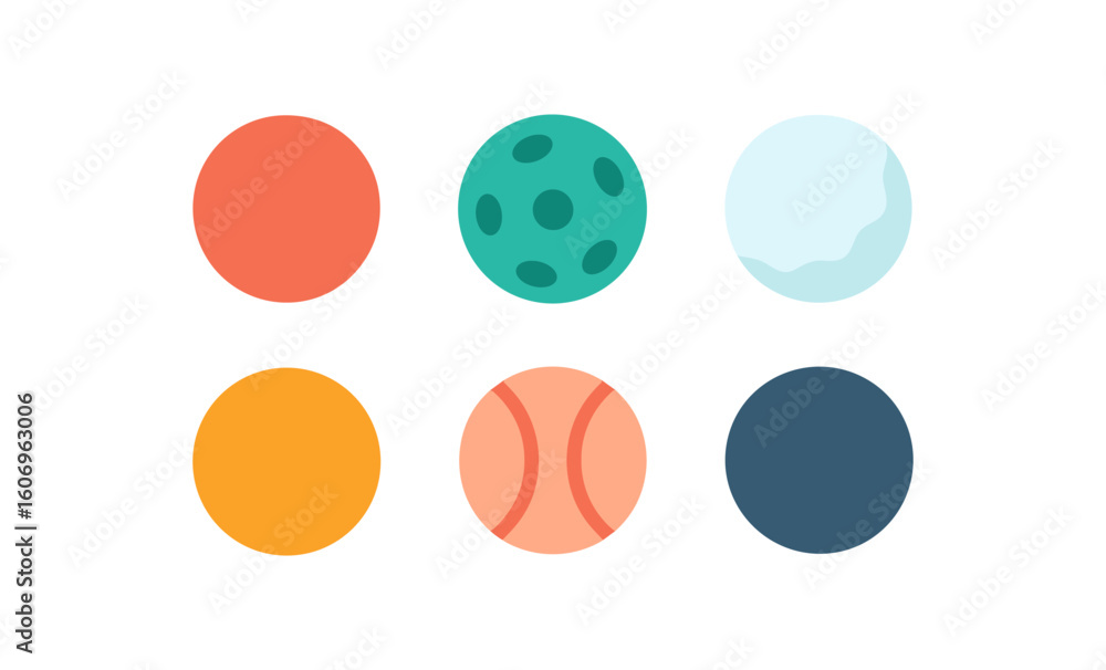 Poster colorful flat design circle icons with various patterns and textures