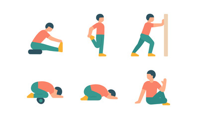 Flat style fitness stretching poses for exercise routines and flexibility workouts