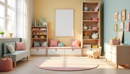 Modern Children's Room with Toys, Cushions, and Natural Light