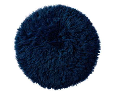 Dark navy blue circular rug.  Fuzzy, soft texture