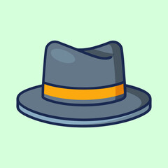 Illustration of a stylish Fedora hat with orange band on light green background
