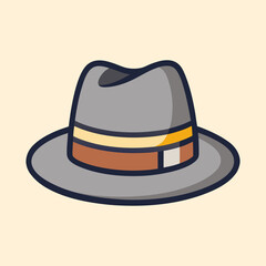 Gray Fedora with Brown and Yellow Ribbon on a Light Peach Background