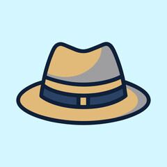 Stylish beige and gray fedora with a dark blue band illustration