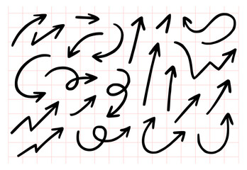 simple lines hand drawn black arrows set collection flat color vector illustration template design