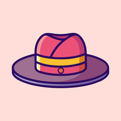 Stylized pink and purple sun hat with gold band illustration, flat design