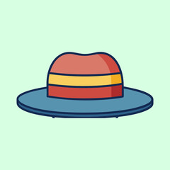 Cartoon image of a red and yellow striped hat with blue brim