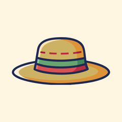 Stylish Straw Hat with Colorful Band and Dark Blue Outline on Beige
