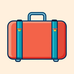 Retro Style Coral Suitcase Illustration with Blue Accents on Light Tan Background