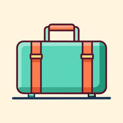 Illustration of a Teal Suitcase with Orange Straps and Handle on Beige Background