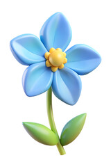 Stylized blue five petal flower with yellow center isolated on a transparent background