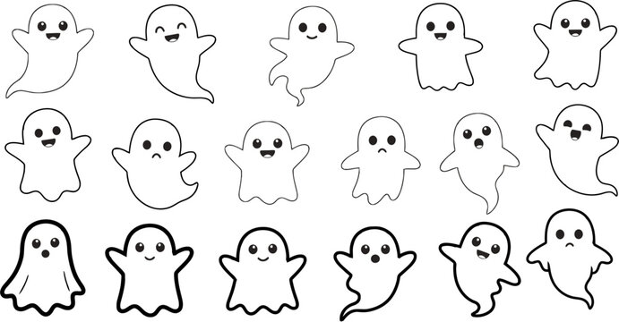 Halloween ghost vector illustration set cute spooky ghosts clip art halloween design elements for decoration