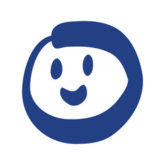Fototapeta premium Simple blue hand-drawn smiley face with a cheerful look, ideal for happy messages, reactions, or friendly branding. 