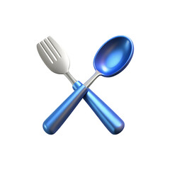 Fototapeta premium A Culinary Intersection: A close-up shot captures a gleaming blue spoon and fork gracefully crossed.