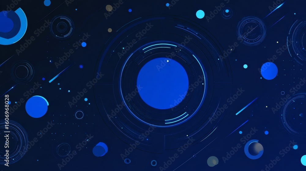 Aufkleber futuristic blue background with abstract circles and technological elements, representing hi-tech di