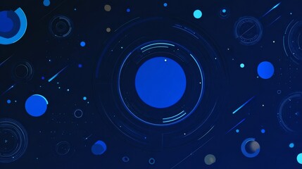 Futuristic blue background with abstract circles and technological elements, representing hi-tech digital communication, ideal for presentations, innovation, and computer science concepts
