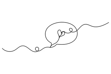 Speech bubble continuous one line drawing of isolated outline vector illustrations