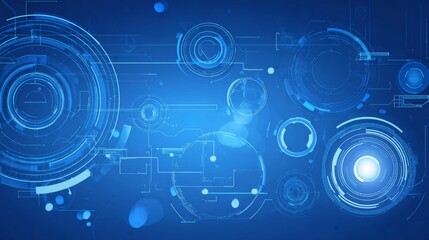 Futuristic blue background with abstract circles and technological elements, representing hi-tech digital communication, ideal for presentations, innovation, and computer science concepts