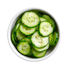 White Bowl of fresh cucumber slices on transparent background