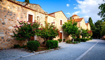 Fototapeta premium Ancient stone buildings in a courtyard setting